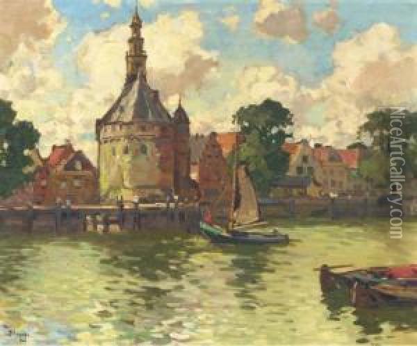 View Of The Hoofdtoren, Hoorn Oil Painting - Bernard, Ben Viegers