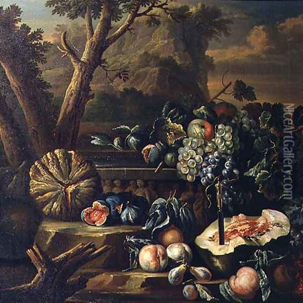 Still Life of Fruit in a Landscape Oil Painting - (circle of) Ruoppolo, Giovanni-Battista