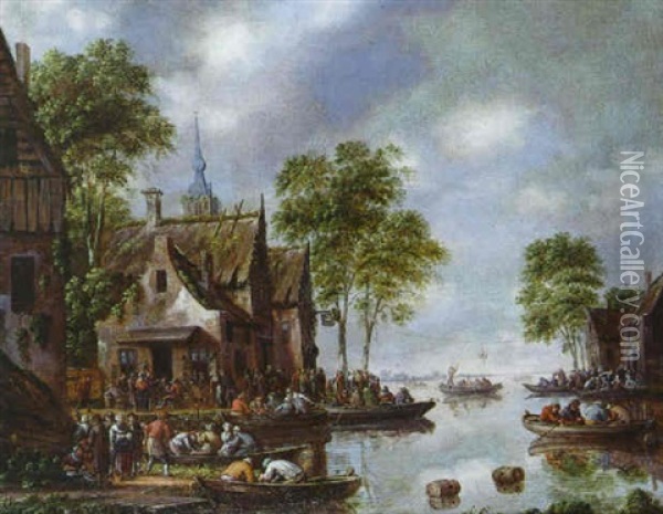 Rejouissances Villageoises Pres D'un Estuaire Oil Painting - Thomas Heeremans