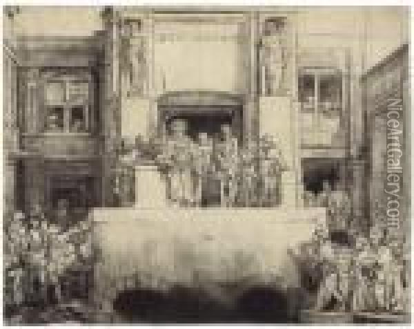 Christ Presented To The People: Oblong Plate Oil Painting - Rembrandt Van Rijn