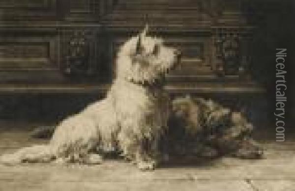 A Study Of Twoterriers Published By Frost & Reed 1926 Oil Painting - Herbert Thomas Dicksee
