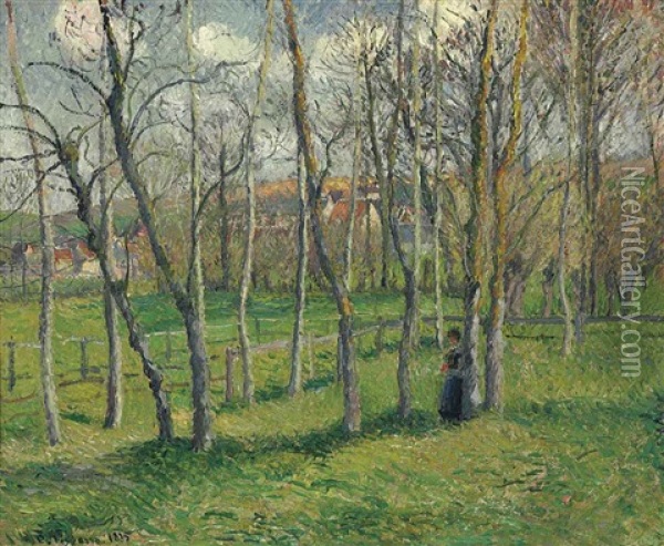 Prairie De Bazincourt Oil Painting - Camille Pissarro