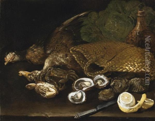 Natura Morta Con Ostriche E Cesta Oil Painting - Niccolino Van Houbraken