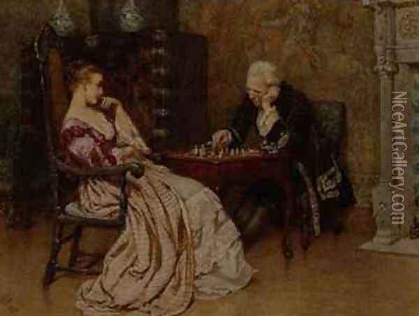 A Game of Chess Oil Painting - Charles Green