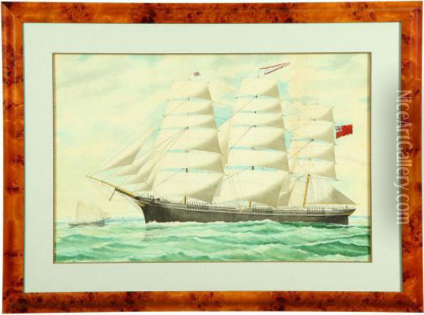 Portrait Of A Ship Oil Painting - Marie-Edouard Adam Of Le Havre