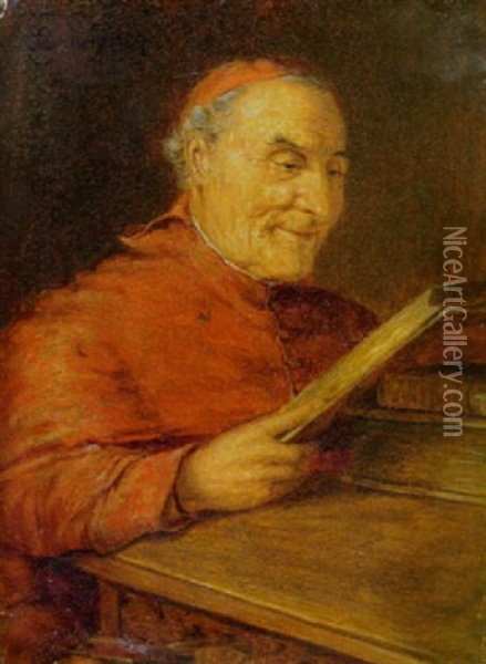 Kardinal Bei Der Lekture Alter Folianten Oil Painting - Eduard von Gruetzner