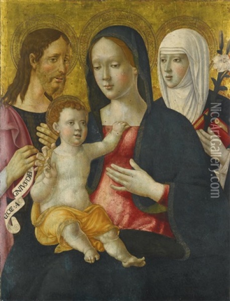 Madonna And Child With Saint John The Baptist And Saint Catherine Oil Painting - Girolamo di Benvenuto del Guasta