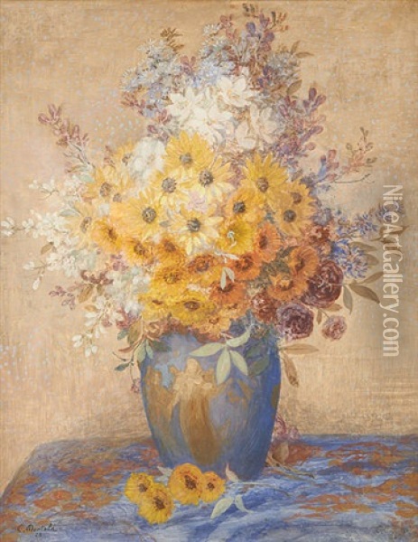 Vase Aux Bacchantes Fleuri Oil Painting - Constant Montald