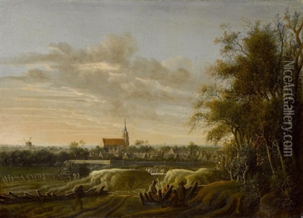Weite Landschaft Mit Dorfkirche Und Muhle Oil Painting - Anthony Jansz van der Croos