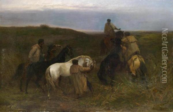 Herdsmen In An Open Landscape Oil Painting - Otto Karl Kasimir Von Thoren
