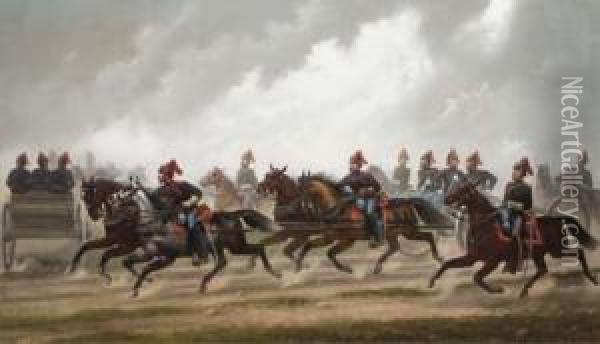 General Winfield Scott's Artillery Troops Oil Painting - James Walker