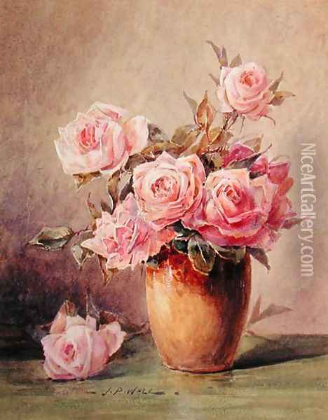 Pink Roses in a Yellow Vase Oil Painting - John Porter Wale