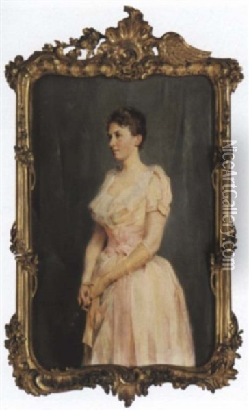 Portrait D'une Elegante A L'eventail Oil Painting - Julian Russel Story