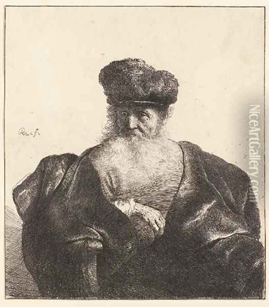 An old Man with Beard, Fur Cap, and Velvet Coat Oil Painting - Rembrandt Van Rijn
