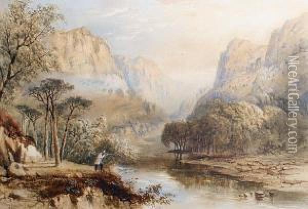 River Landscape Oil Painting - Cornelius Pearson