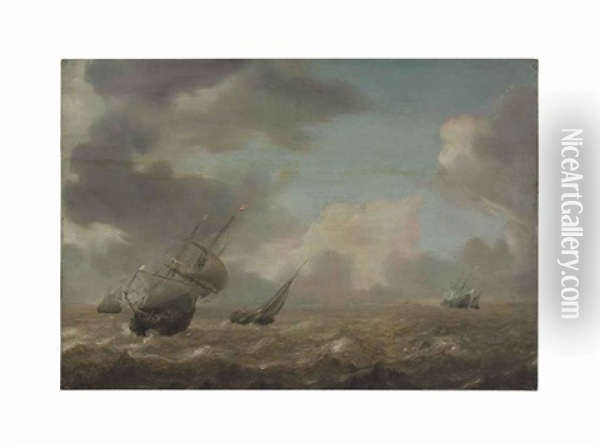 Shipping In A Choppy Sea Oil Painting - Pieter Mulier the Elder
