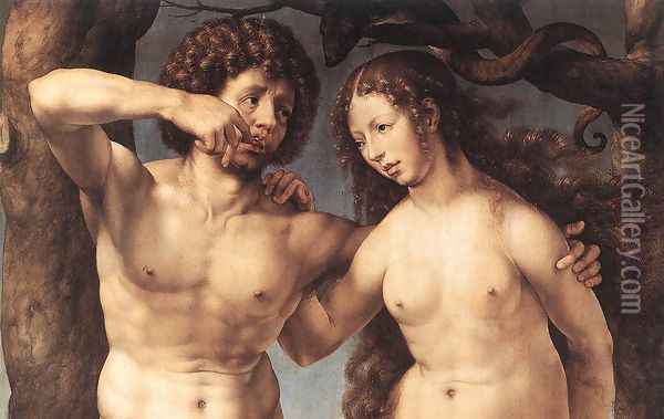 Adam and Eve (detail) c. 1520 Oil Painting - Jan Mabuse