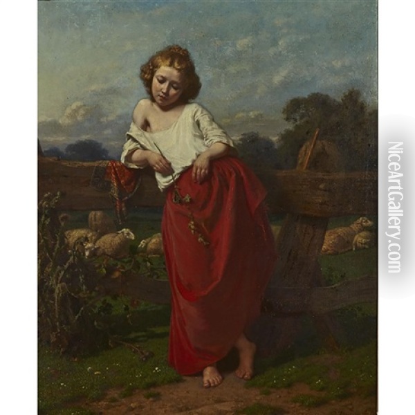 Little Shepherdess Oil Painting - Petrus Renier Hubertus Knarren