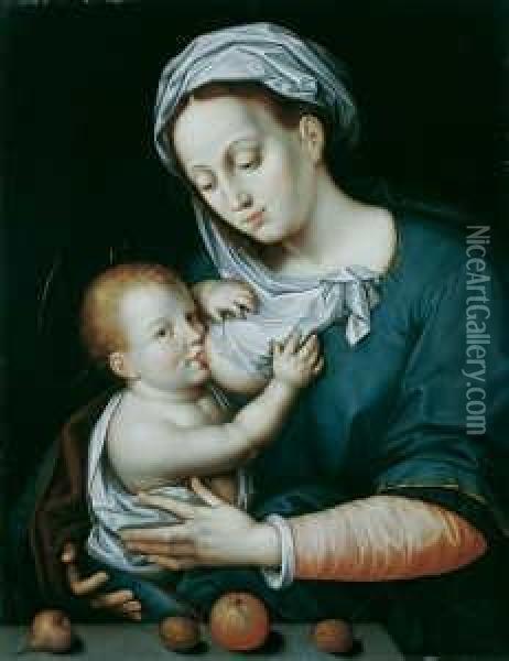 Gen. , Spate Nachfolge Madonna Mit Kind. Ol Auf Holz. H 67; B 51 Cm Oil Painting - Jan Mabuse