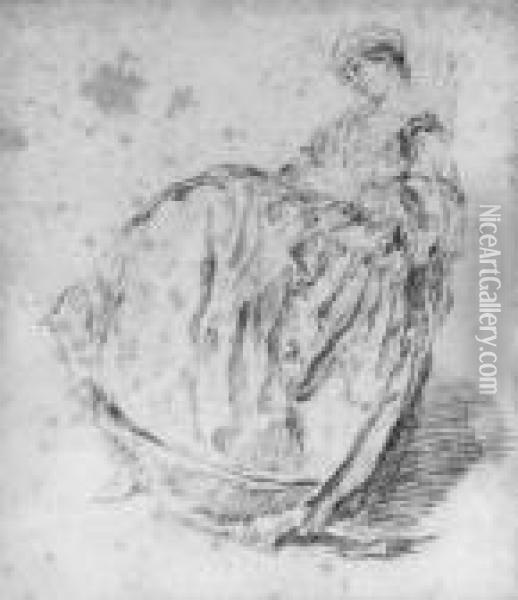 Studie Einer Sitzenden Oil Painting - Watteau, Jean Antoine