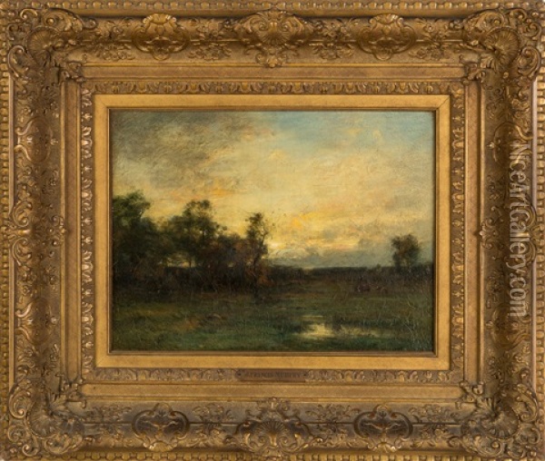 Sunset With Stream And Cows Oil Painting - John Francis Murphy