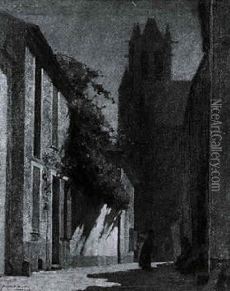 A Narrow Street In Late Afternoon Oil Painting - Frederick J. Mulhaupt