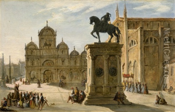 Blick Auf Den Campo Dei Santi Giovanni E Paolo In Venedig Oil Painting - Giuseppe V. Canella