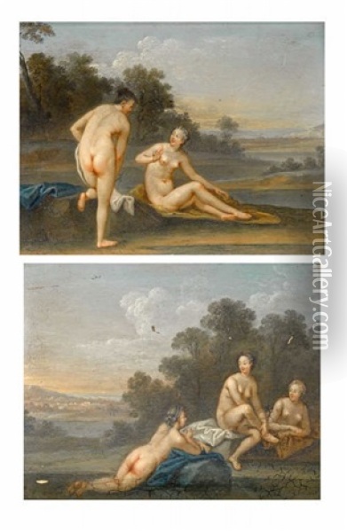 Baigneuses Au Bord D'une Riviere (pair) Oil Painting - Jacques Sebastien Le Clerc
