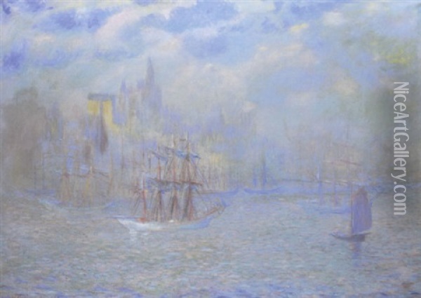 Gouelettes In The Port Of New York Oil Painting - Theodore Earl Butler