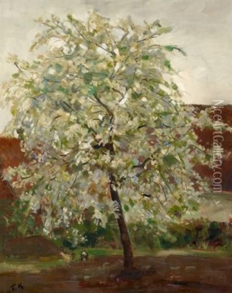 Bluhender Kirschbaum Oil Painting - Friedrich Kallmorgen