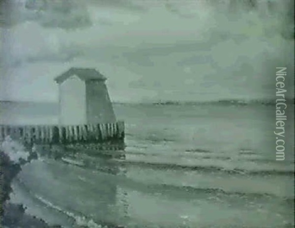 Ved Sundets Strand Med Et Badehus Oil Painting - Vilhelm Peter Karl Kyhn
