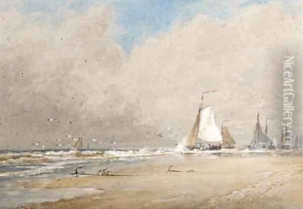 The fishing fleet heading out to sea Oil Painting - Thomas Bush Hardy