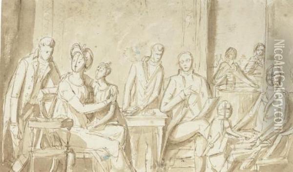 A Family Group In An Interior Oil Painting - Giovanni Battista De Gubernatis