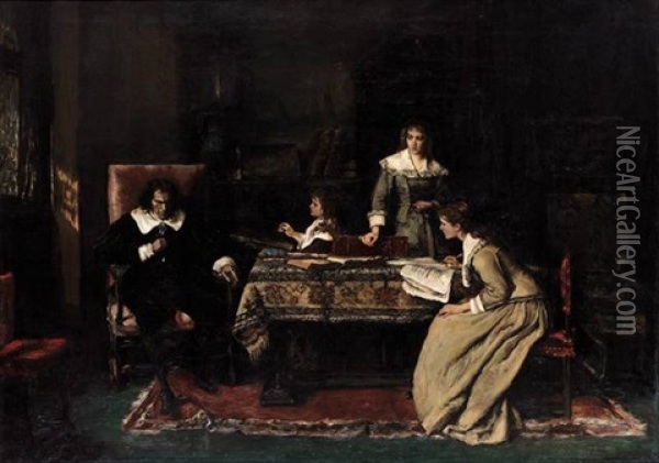 Milton And His Daughters Oil Painting - Mihaly Munkacsy
