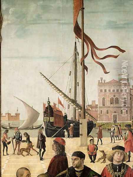 The Arrival of the English Ambassadors at the Court of Brittany, from the Legend of Saint Ursula (detail Oil Painting - Vittore Carpaccio