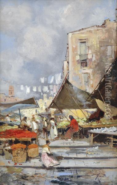 The Market Place Oil Painting - Oscar Ricciardi