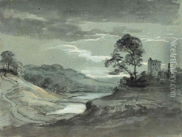 A Moonlit River Landscape Oil Painting - Paul Sandby