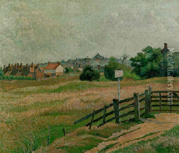 Rye From Coldborough Brickfield (sunny Morning) Oil Painting - Lucien Pissarro