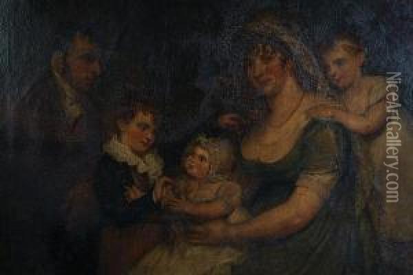 A Family Group Portrait With Parents And Children Oil Painting - Margaret Sarah Carpenter