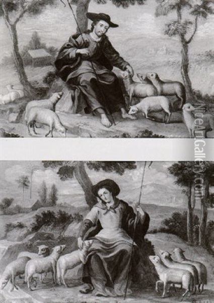 Shepherds With Their Flocks Oil Painting - Andres Lopez