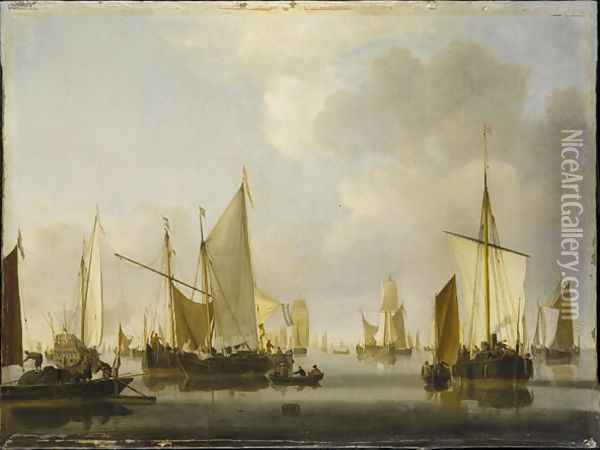 Fishing Boats in a Calm Oil Painting - Willem van de Velde the Younger