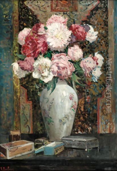Still Life Of Flowers Oil Painting - Franz Roubaud
