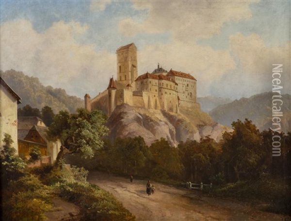 View Of Karlstejn Oil Painting - Hugo Ullik