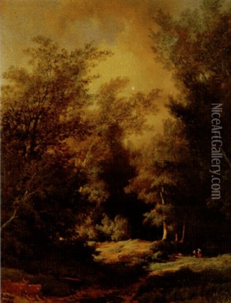 Forest Clearing With Figures Oil Painting - Remigius Adrianus van Haanen