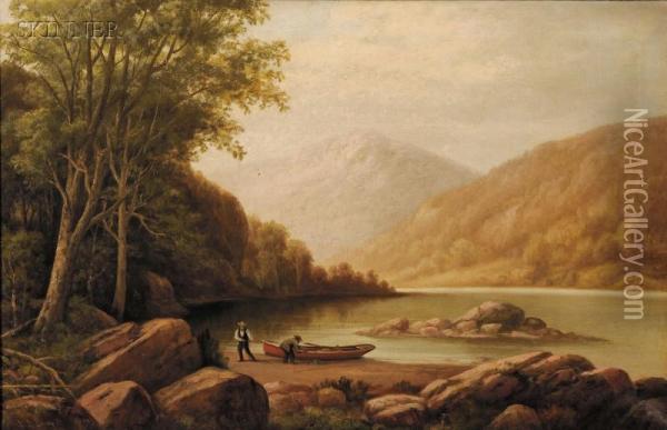 Figures On The River Bank Oil Painting - Lemuel L. Lowell