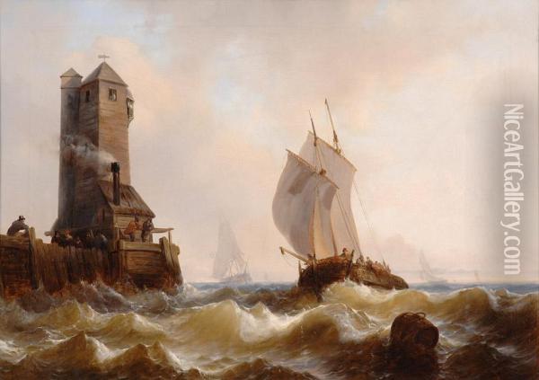 Hafeneinfahrt. Oil Painting - Wilhelm August Krause