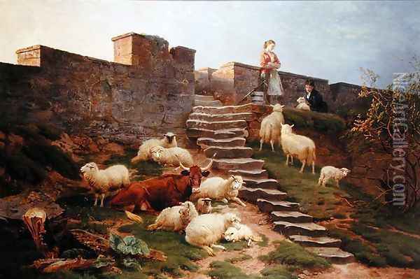 The Old Rampart at Sundown, 1875 Oil Painting - Thomas George Cooper