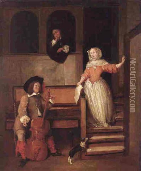 The Cello Player Oil Painting - Gabriel Metsu