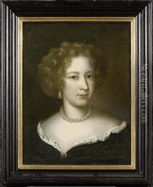 Portrait Of A Lady With A Pearl Necklace Oil Painting - Caspar Netscher