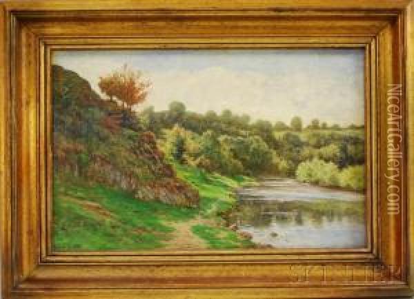 On The River Bank Oil Painting - Gabriel Mathieu